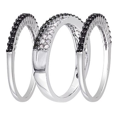 Stella Grace Sterling Silver 5/8 Carat T.W. Black & White Diamond Stack Ring Set