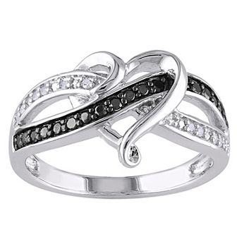 Stella Grace Sterling Silver 1/8 Carat T.W. Black & White Diamond Infinity Heart Ring