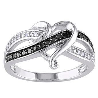 Stella Grace Sterling Silver 1/8 Carat T.W. Black & White Diamond Infinity Heart Ring