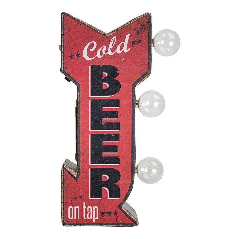Cold Beer On Tap Mini LED Marquee Arrow Wall Decor, Red