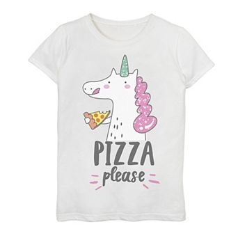 Girls 7-16 Unicorn Eating Pizza Please Graphic Tee
