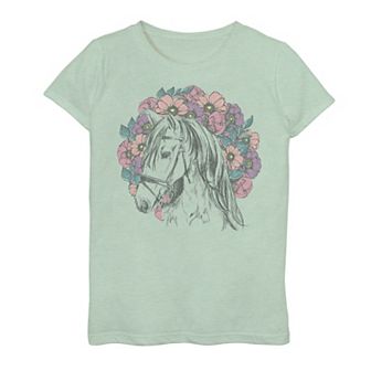 Girls 7-16 Floral Horse Portrait Graphic Tee
