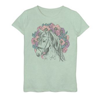 Girls 7-16 Floral Horse Portrait Graphic Tee