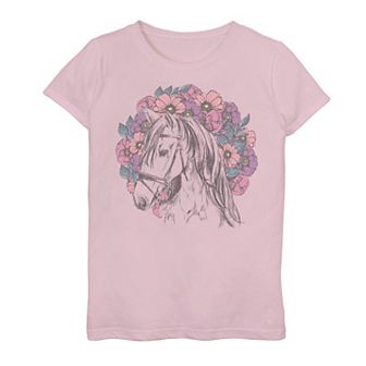 Girls 7-16 Floral Horse Portrait Graphic Tee