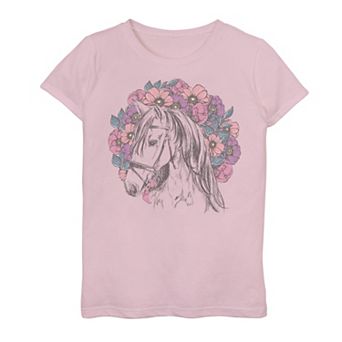 Girls 7-16 Floral Horse Portrait Graphic Tee