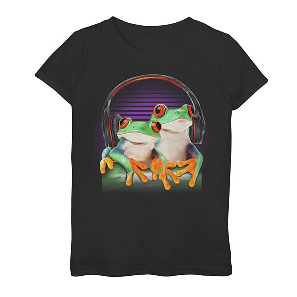 Girls 7-16 Twin Frogs Wearing Headphones Graphic Tee