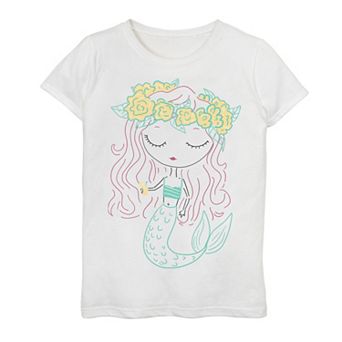 Girls 7-16 Cute Mermaid Line Art Graphic Tee