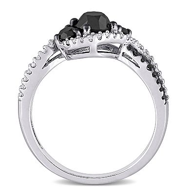 Stella Grace 10k White Gold 1 Carat T.W. Black & White Diamond 3-Stone Ring