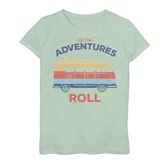 Girls 7-16 Let The Adventures Roll Multicolor Surfer Van Graphic Tee