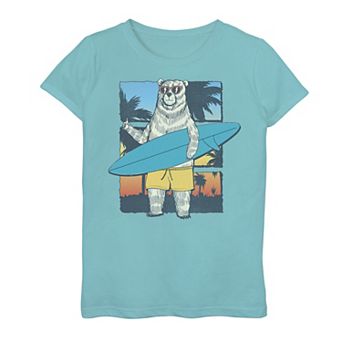 Girls 7-16 Bear With Surfboard Gradient Graphic Tee