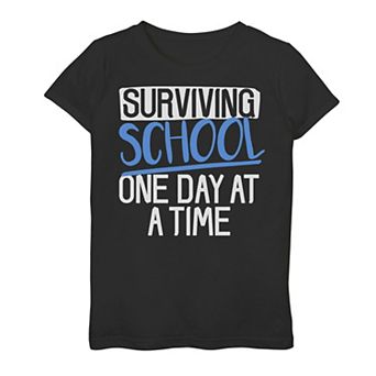 Girls 7-16 Surviving School One Day At A Time Graphic Tee