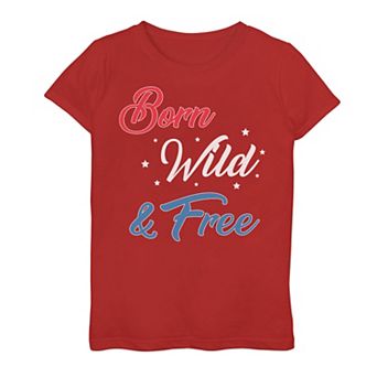 Girls 7-16 Born Wild & Free Red White & Blue Design Graphic Tee