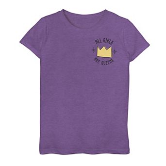 Girls 7-16 All Girls Are Queens Crown With Sparkle Doodle Graphic Tee