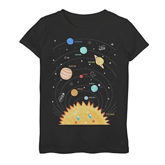 Girls 7-16 Planets Named And The Sun Sketch Graphic Tee