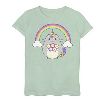 Girls 7-16 Caticorn Rainbow And Flowers Portrait Graphic Tee
