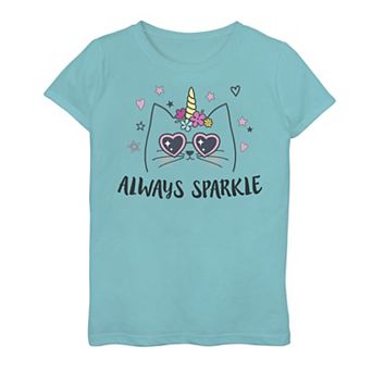 Girls 7-16 Caticorn Always Sparkle Heart Glasses Graphic Tee
