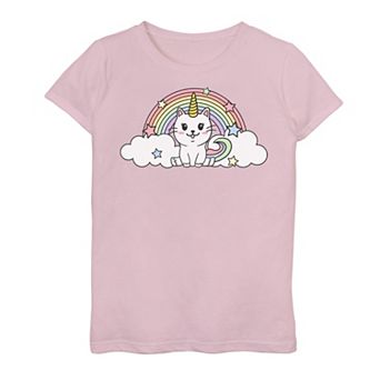 Girls 7-16 Caticorn Rainbow Stars Portrait Graphic Tee
