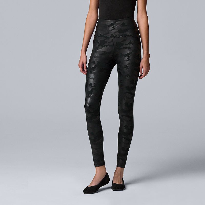 Womens Simply Vera Vera Wang High Rise Faux Leather Shaping Leggings, Size