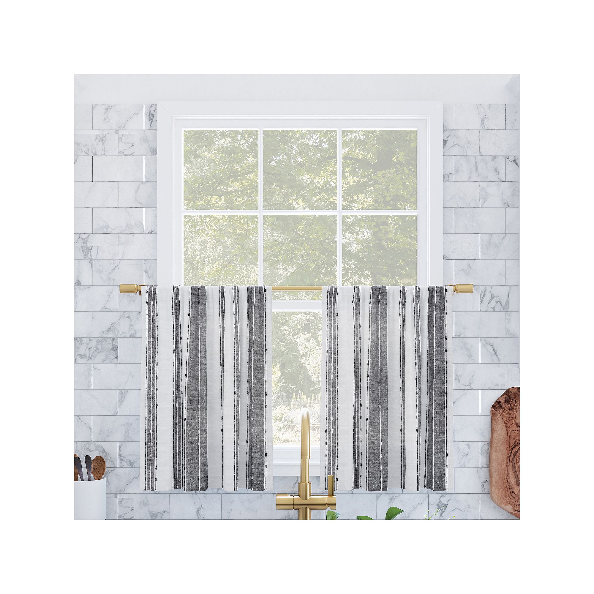 Archaeo Slub Texture Stripe Cotton Tier Curtain Pair, Black
