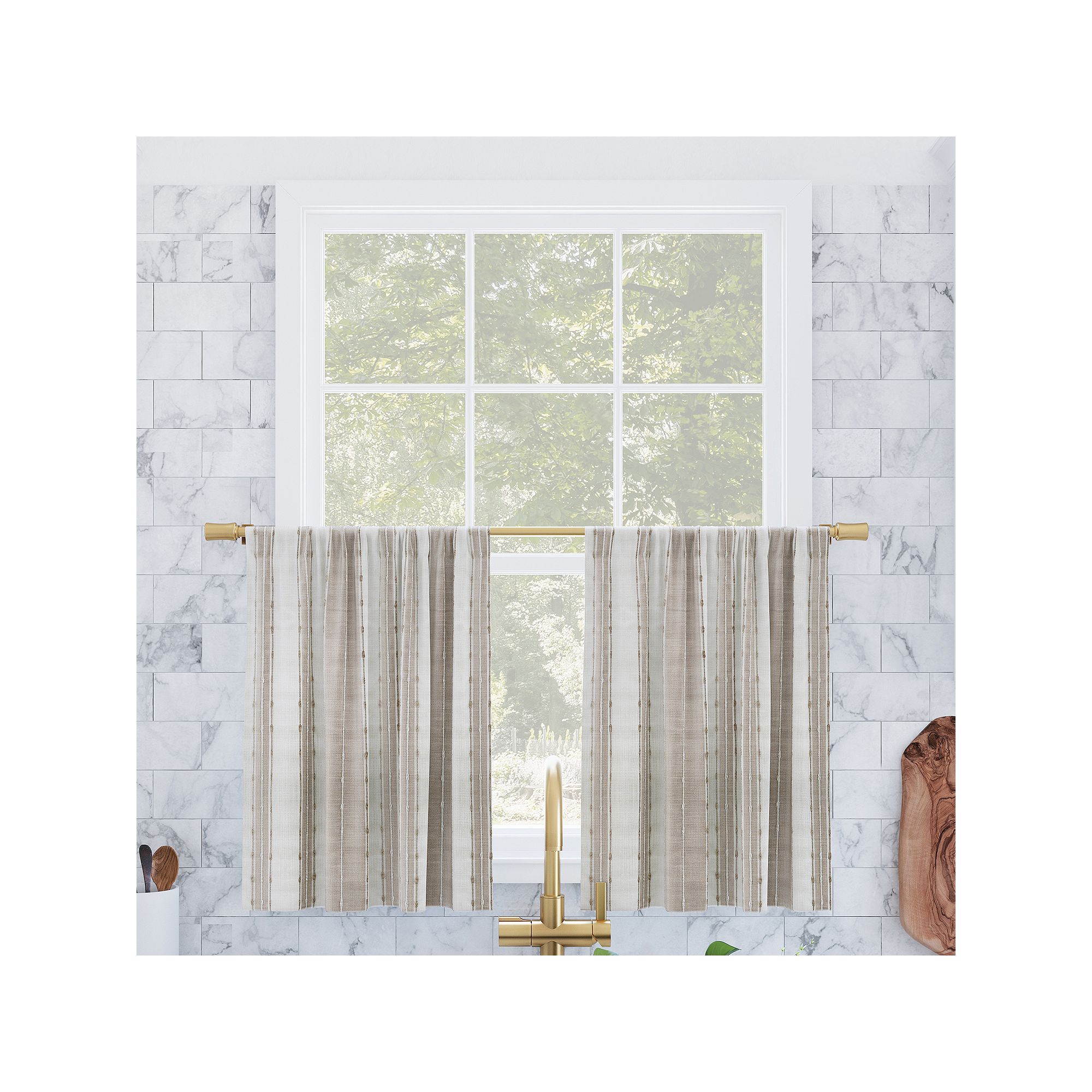 Archaeo Slub Texture Stripe Cotton Tier Curtain Pair, Linen White