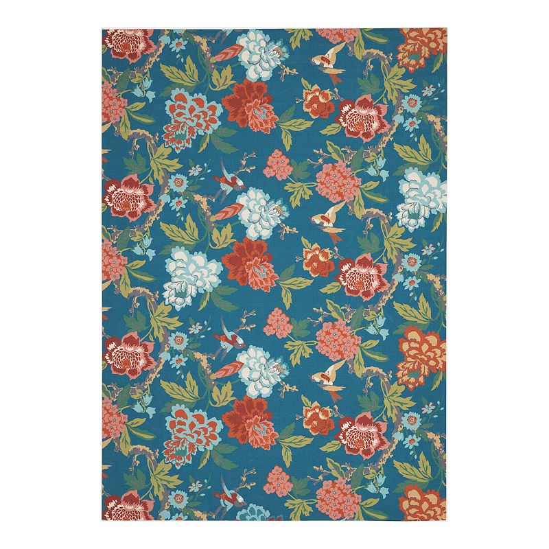 Waverly by Nourison Sun N Shade Garden Indoor Outdoor Rug, Blue, 5X7.5 Ft