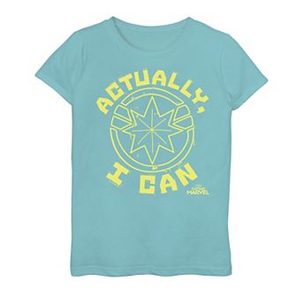 Girls 7-16 Marvel Captain Marvel Actually I Can Yellow Logo Graphic Tee