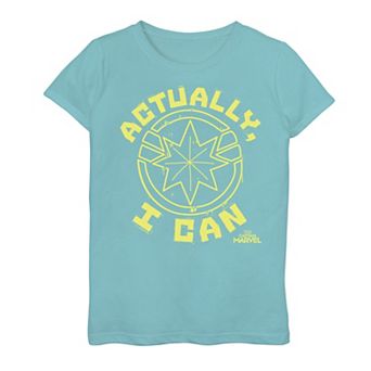 Girls 7-16 Marvel Captain Marvel Actually I Can Yellow Logo Graphic Tee