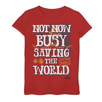 Girls 7-16 Marvel Captain Marvel Busy Saving The World Graphic Tee