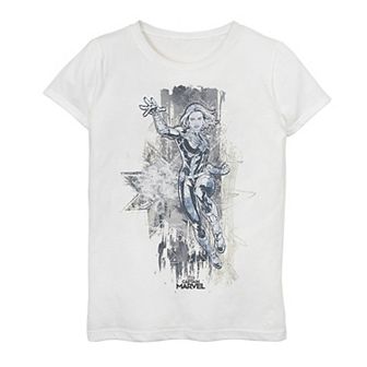 Girls 7-16 Marvel Captain Marvel Action Pose Abstract Logo Graphic Tee