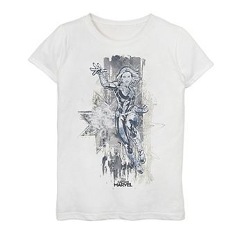 Girls 7-16 Marvel Captain Marvel Action Pose Abstract Logo Graphic Tee