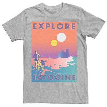Men's Star Wars Explore Tatooine Faded Retro C-3PO & R2-D2 Poster Tee