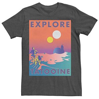 Men's Star Wars Explore Tatooine Faded Retro C-3PO & R2-D2 Poster Tee