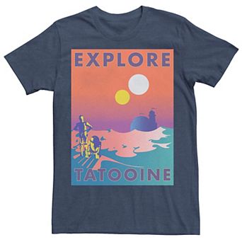 Men's Star Wars Explore Tatooine Faded Retro C-3PO & R2-D2 Poster Tee