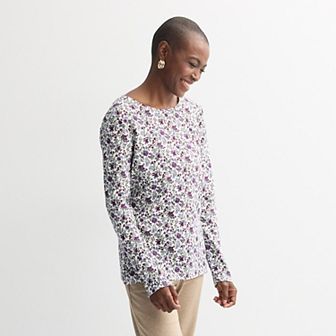 Petite Croft & Barrow® Crewneck Long-Sleeve Tee