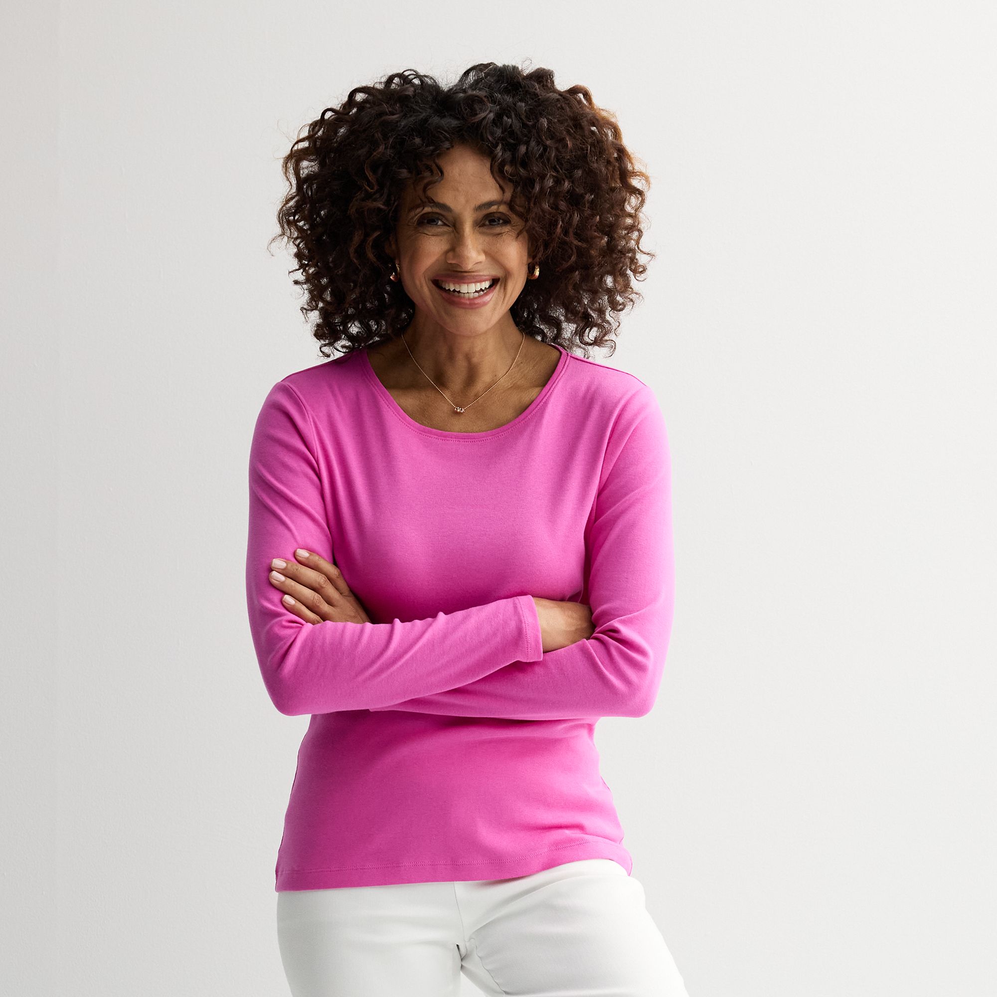 Petite Croft & Barrow® Crewneck Long-Sleeve Tee, Womens, Size: Small Peti
