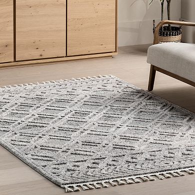 nuLOOM Ansley Shaggy Lattice Tassel Area Rug