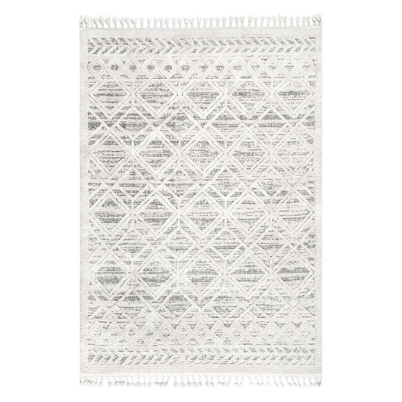 nuLOOM Ansley Shaggy Lattice Tassel Area Rug, White, 8X11.5 Ft