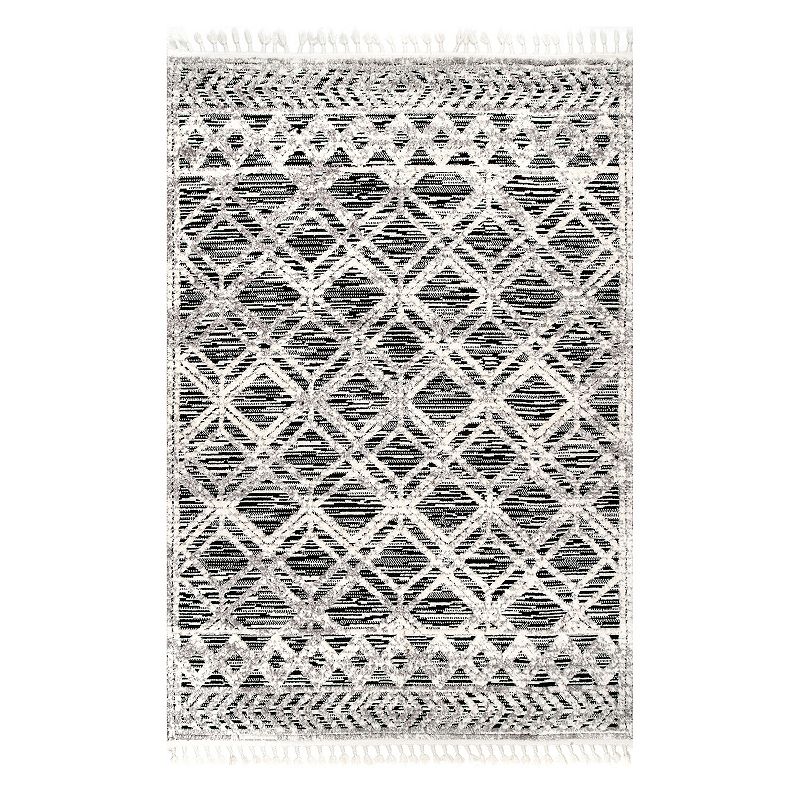 nuLOOM Ansley Shaggy Lattice Tassel Area Rug, Black, 8X11 Ft