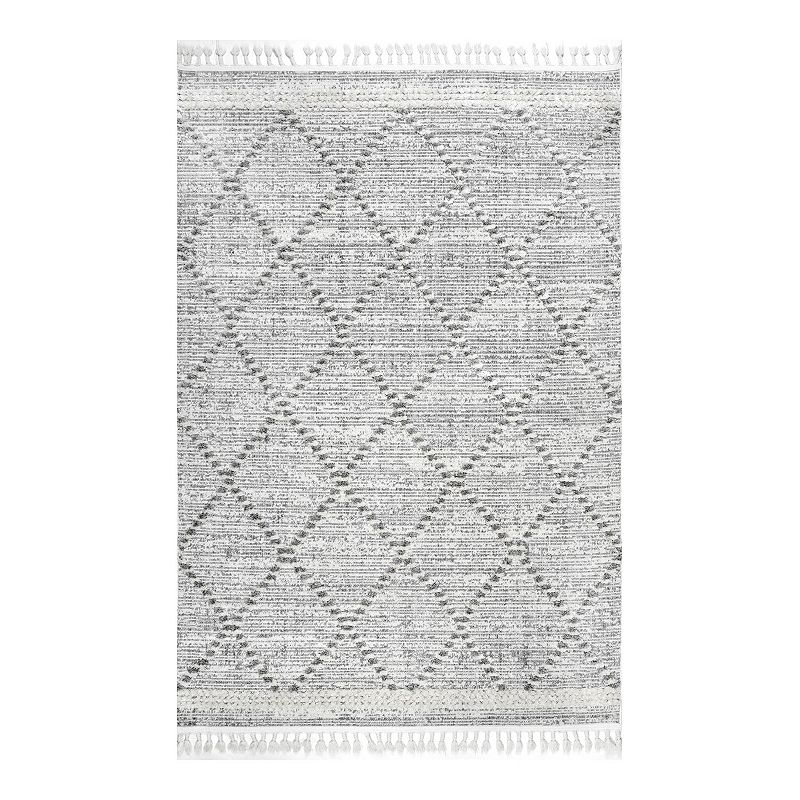 nuLOOM Skylar Textured Trellis Tasseled Area Rug, Grey, 7X10 Ft
