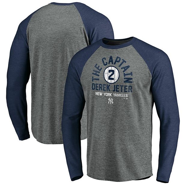 Men's Fanatics Branded Derek Jeter Heathered Gray/Navy New York Yankees  Raglan Long Sleeve T-Shirt
