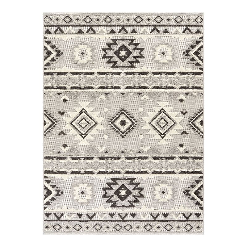 Well Woven Dorado Mamba Southwestern Indoor Outdoor Area Rug, Grey, 8X10 Ft