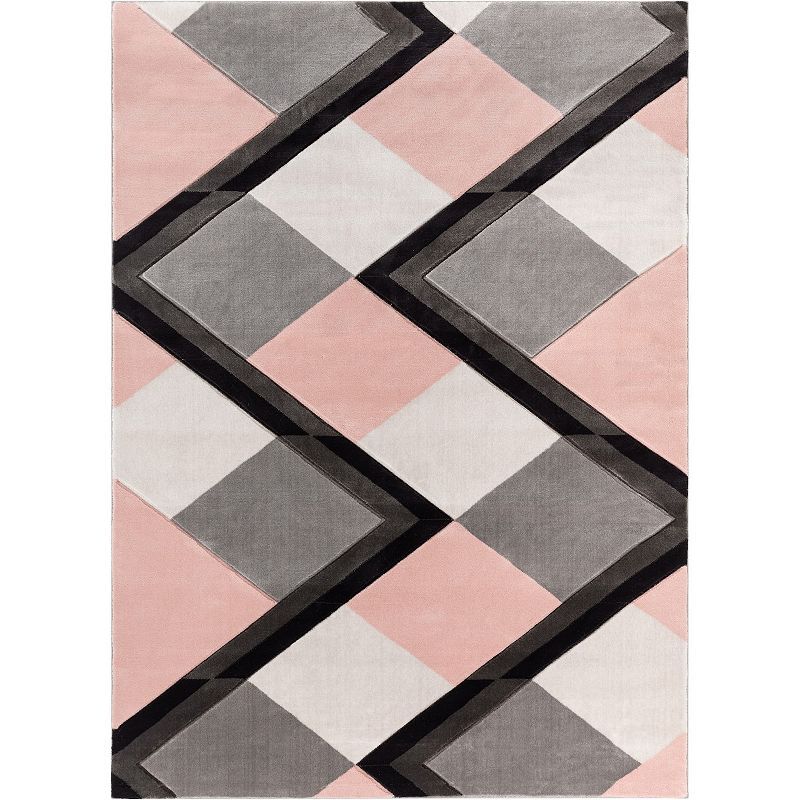 Well Woven Good Vibes Nora Modern Geometric 3D Textured Area Rug, Pink, 8X10 Ft