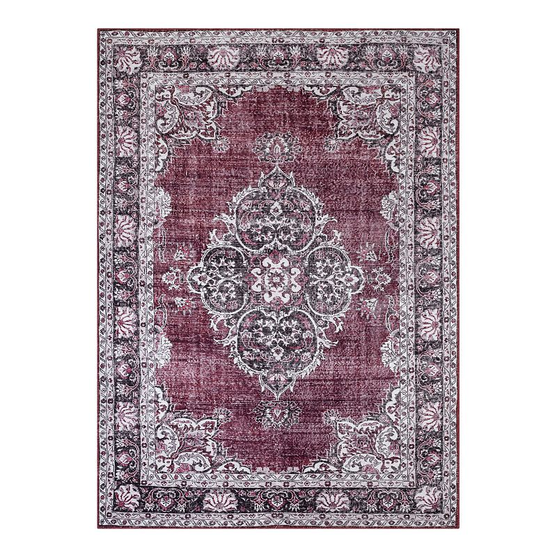 Well Woven Nile Tarifa Distressed Bohemian Medallion Machine Washable Area Rug, Red, 8x9.5 Ft