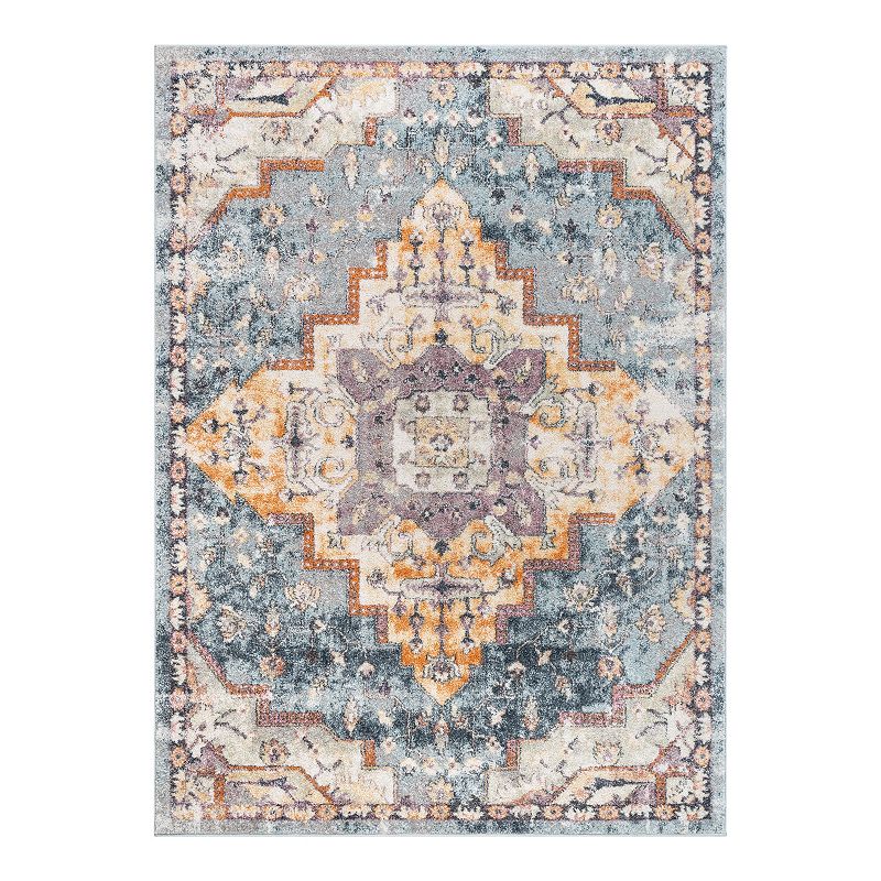 Well Woven Rodeo Encino Global Vintage Medallion Area Rug, Blue, 5X7 Ft