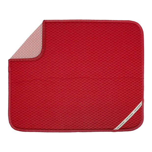 Kitchen Basics Reversible Microfiber Dish Drying Mat, Red, 16 x 18 