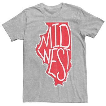 Men's Red Illinois State Sketch With Midwest Inside Tee