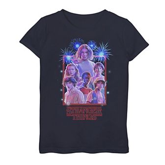 Girls 7-16 Netflix Stranger Things Group Shot Fireworks Poster Graphic Tee