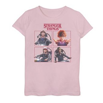 Girls 7-16 Netflix Stranger Things Group Shot Box Up Logo Graphic Tee