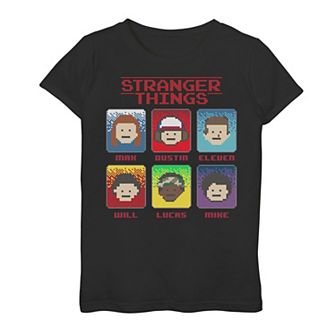 Girls 7-16 Netflix Stranger Things Group Shot 8-Bit Box Up Graphic Tee