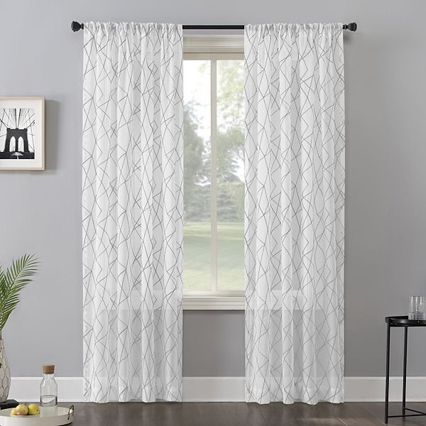 No. 918 Abstract Geometric Embroidery Semi-Sheer Window Curtain - Gray (50X96)